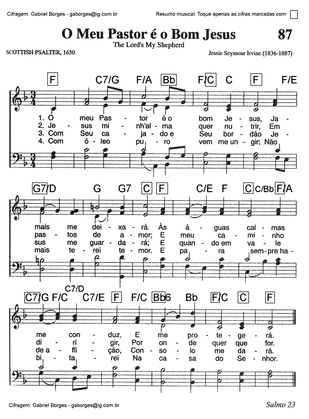 Partitura O Senhor Meu Pastor É