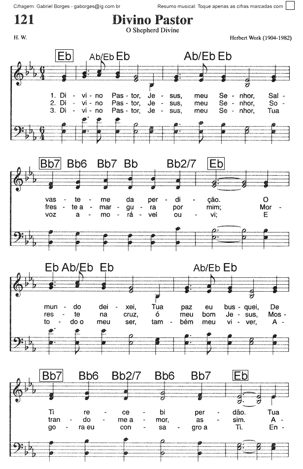 Partitura O Senhor Meu Pastor É