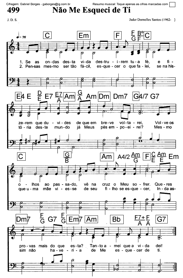 Super Partituras - Não Me Esqueci De Ti (Hinário Adventista), sem